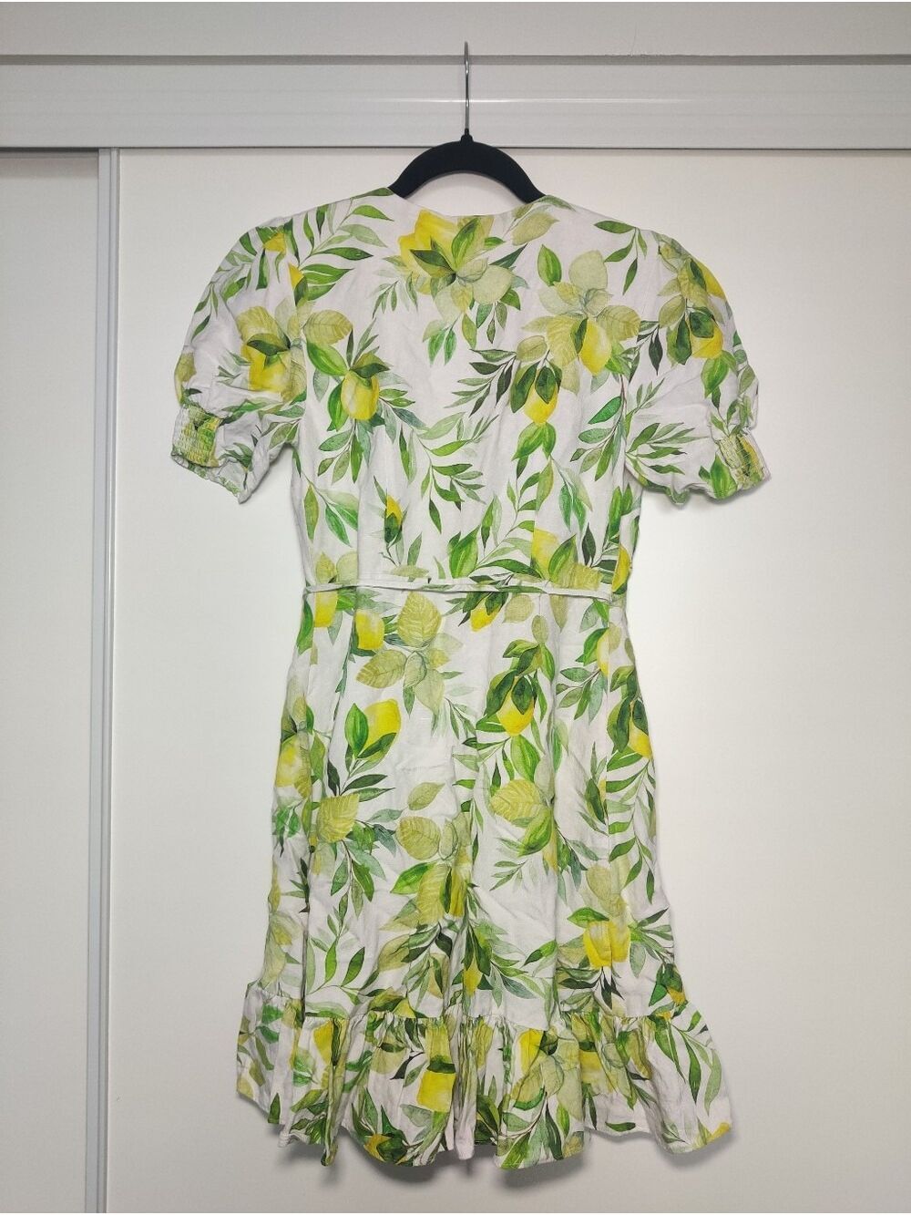 *Ever New White Lemon Print Wrap Mini Dress Puff Sleeve Size 2 - Picture 3 of 11